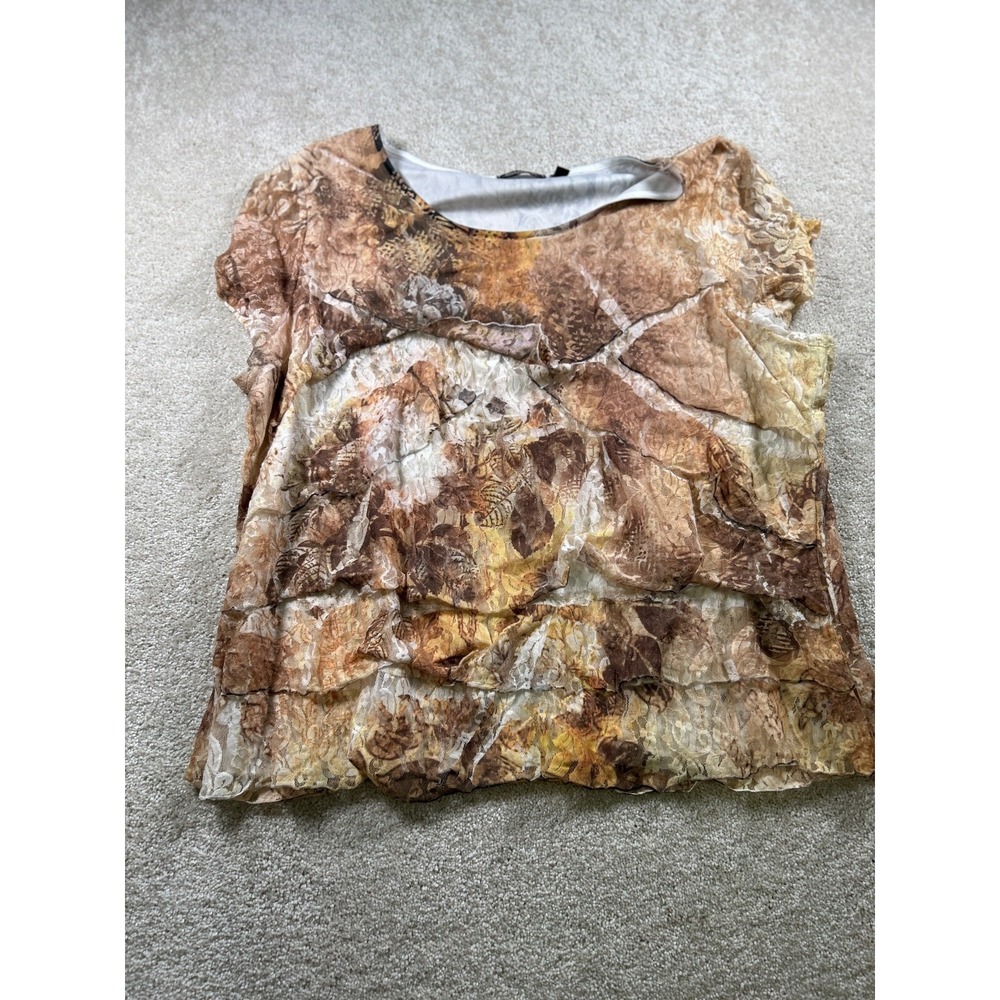 Notations‎ Womens Size 3X Brown Ruffled Floral Tunic Top Short Sleeve
